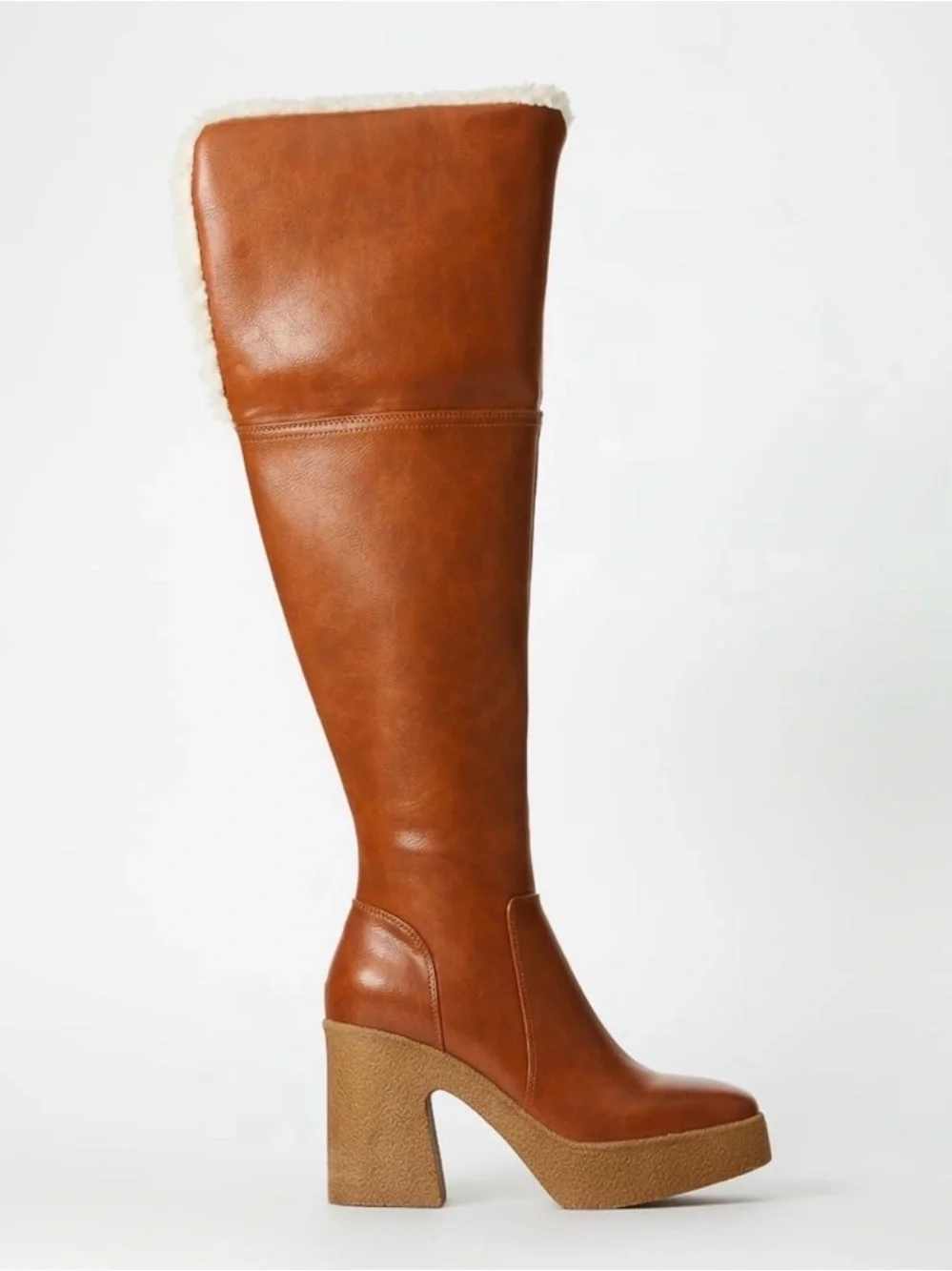 JustFab Cognac Over-the-Knee Faux-Shearling Platform Boots